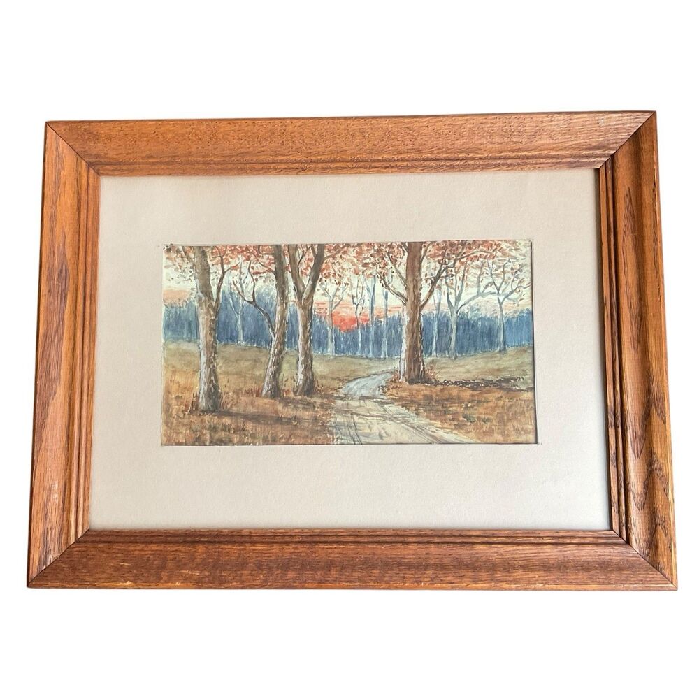 Original Landscape Colorado Country Road Watercolor Painting Art Framed Matted 1